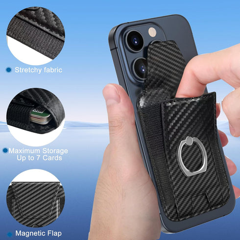 Magnetic Wallet Card Holder for iPhone 15/14/13/12 Series, 360°Rotation Finger Ring Kickstand, RFID Blocking, Store 7 Cards, Cell Phone Sleeves Ma...