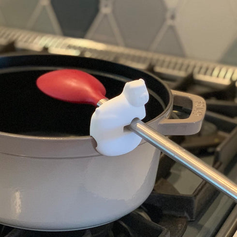 Fox Run Silicone Pot Clip Spoon Rest, French and English Bulldogs, Set of 2, 2.75", White and Black...
