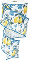 Lemon Wired Edge Ribbon Yellow Blue Tile Fabric Ribbon Spring Summer Craft Ribbon for Birthday Wedding DIY Wreath Bow Making, 12 Yard...