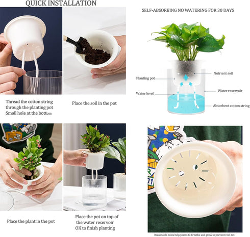 7 Inch Self Watering Pots,Clear Self-Watering Planters Box for Indoor Plants Flowers Outdoor Windowsill Gardens Comes with 1 Bag of White Pebbles...
