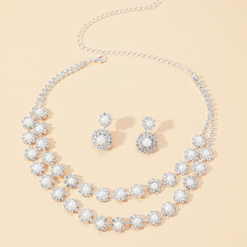 Silver Necklace and Earrings Set Crystal Bridal Wedding Jewelry Sets for Brides Bridesmaid Prom Costume Accessories for Women...