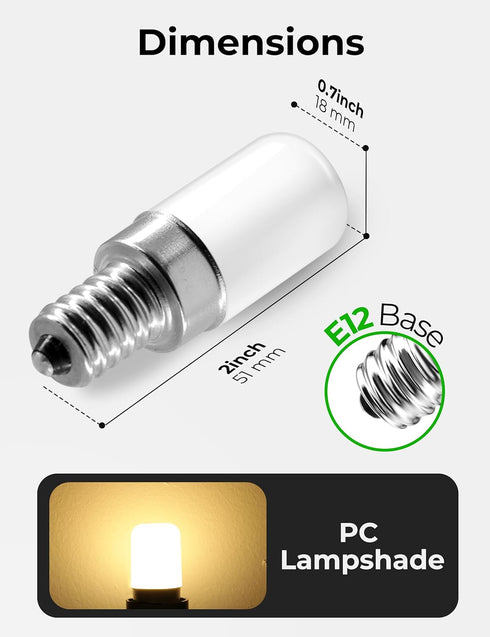 2W E12 LED Night Light Bulb, Mini Type B C7 Light Bulb Equivalent 25W, Warm White 3000K, 120V E12 Edison Screw LED Bulb for Chandeliers, Salt Lamp...