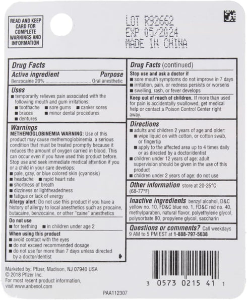 Anbesol Maximum Strength Instant Pain Relief Liquid 0.41 oz (Pack of 3)...