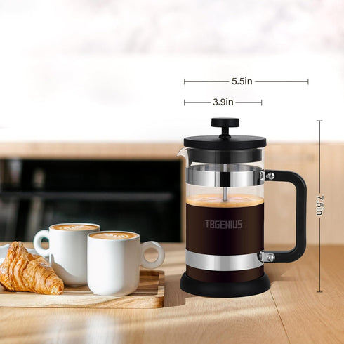 French Press Coffee Maker 21 oz, Cold Brew Heat Resistant Thickened Borosilicate Coffee Pot, Coffee Presses 600 ml, Tea and Frothed Milk Press (Bl...