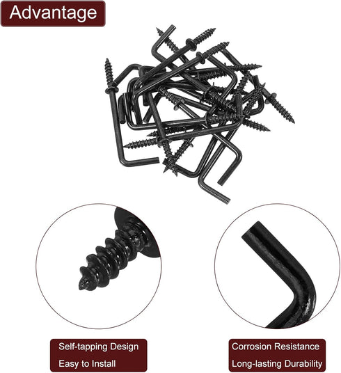 uxcell Right Angle Hooks, 40Pcs 2" L Shaped Screw Hooks Screw in Hooks, 7 Shape Right Angle Metal Screw Hooks for Hanging, Black...