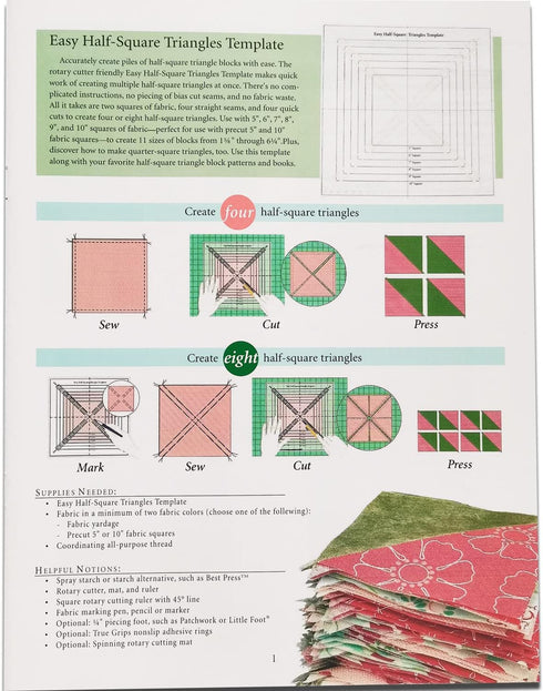 YICBOR Easy Half-Square Triangles Quilting Rulers and Template...