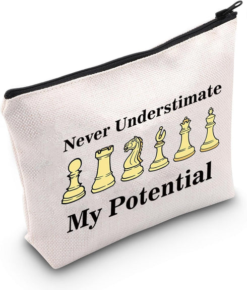Funny Chess Bag Chess Player Gift Chess Lover Gift Never Understimate My Potential Makeup Bag...