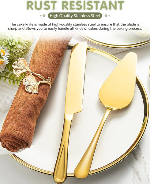 2-Piece Premium Cake Cutting Set, Exquisite Knife and Server with Serrated Design, Includes Cake Knife and Pie Spatula for Pastry, Pizza and Desse...