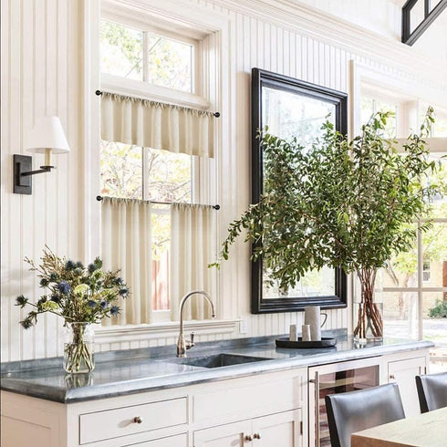 MRTREES Sheer Tier Curtains Beige Kitchen 36 inches Long Bathroom Short Curtains Sheers Transparent Voile Half Window Treatments Rod Pocket Light ...