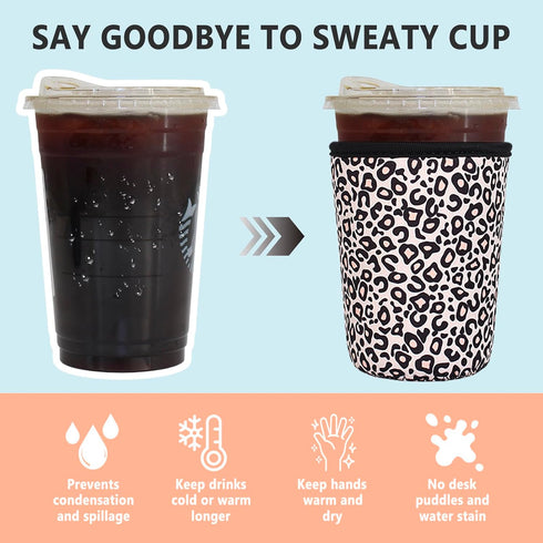 3 Pack Reusable Iced Coffee Sleeves - Xumbtvs Insulator Sleeve for Cold Beverages, Neoprene Coffee Cup Holder (Leopard print)...
