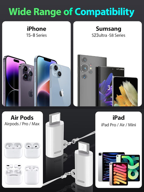 Lightning to USB C Adapter-3 Pack - PD35W Fast Charging - 480Mbps Data Transfer - Lightning Female to USB C Male Adapter for iPhone 15 Series, iPa...