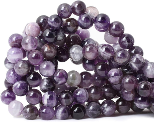 35PCS 10mm Natural Dog Teeth Amethyst Gemstone Round Loose Beads Crystal Energy Stone Healing Power for Jewelry Making 1 Strand 15"...