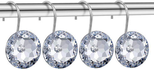 CHICTIE Shower Curtain Hooks Rings,Crystal Decorative Shower Curtain Hooks, Set of 12 Stainless Steel Rust Resistant White Round Diamond Shower Ho...