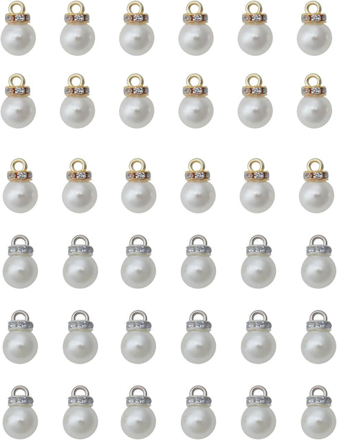 50 Pcs Faux Pearl Beads with Rhinestone Hole Gold Vintage Gold Silver Elegant Kits for Dangle Earrings Necklace Bracelet DIY Jewelry Making Access...