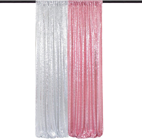 DUOBAO Sequin Backdrop 2FTx7FT Pink Gold Glitter Backdrop Curtain Fuchsia Pink Sequence Back Drop Photography Backdrop for Wedding Birthday Baby S...
