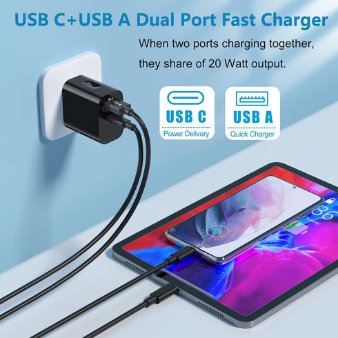 20W USB C Fast Charger+Quick Fast Charger 3.0 Wall Charger, Bangfun 5 Pack Dual Port PD Fast Charging Block Power Adapter Compatible iPhone 16/15/...