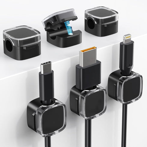 Magnetic Cable Clips, 6 Pack Under Desk Cable Management, Strong Cord Holder for Nightstand, Hide Phone USB Cable for Car Home Office Kitchen Offi...