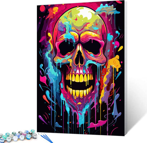 Aihonmin DIY Paint by Numbers,Sugar Skull Day of The Dead,Abstract Canvas Oil Painting Kit for Kids&Adults,16X20 Drawing Paintwork Acrylic Pigment...