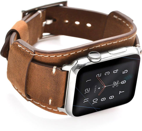 Compatible with Apple Watch Band 49mm 46mm 45mm 44mm 42mm(Series 3 2 1),Genuine Leather Bracelet Wrist Strap Compatible Apple Watch Ultra1/2 Serie...