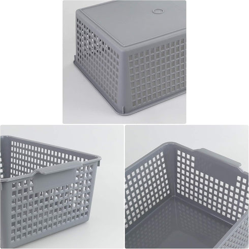 Farmoon Grey Plastic Weave Organizer Basket, 3 Packs Plastic Storage Baskets...