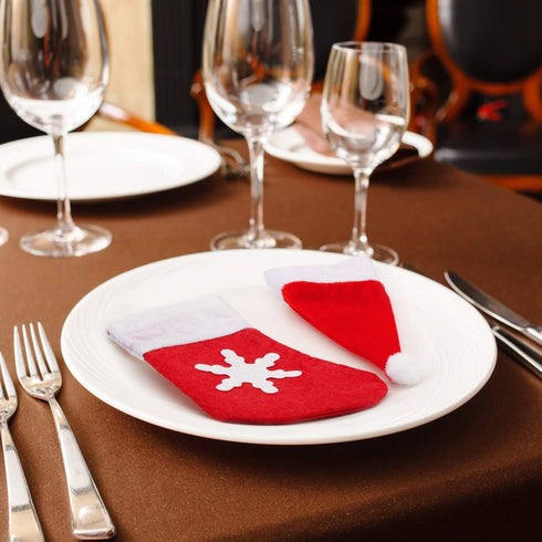 40 Pcs Christmas Silverware Holders 20 Santa Hats Pocket Tableware Holder 20 Christmas Socks Flatware Non Woven Fabrics Knife Fork Bags Cutlery Or...