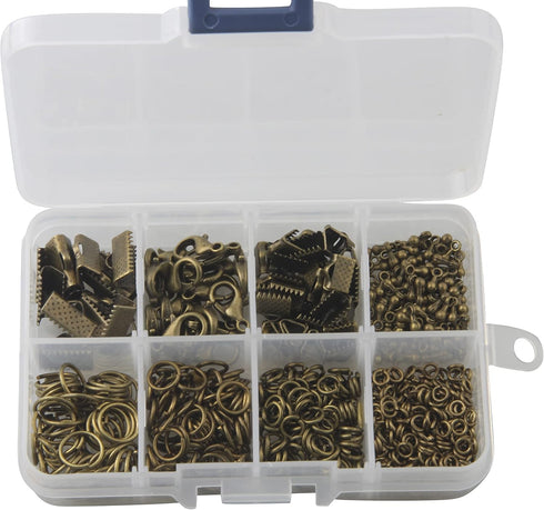 1 Box 8 Styles Jewelry Making Kit Open Jump Rings, Lobster Claw Clasps, Ribbon Clamp End, Drop Ends Pieces for Jewelry Making Bracelet Necklace Ar...