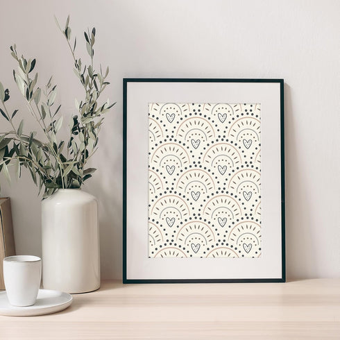 Whaline 24 Sheets Neutral Boho Pattern Paper Rainbow Heart Dot Scrapbook Specialty Paper Double Sided Decorative Craft Paper For DIY Card Making P...