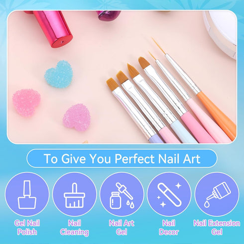 6Pcs Nail Art Brush Set, Gel Polish Acrylic Nails Painting Brush Dotting Pen Liner Brushes Double-Ended Fingernail Design Tools Kit Manicure Drawi...
