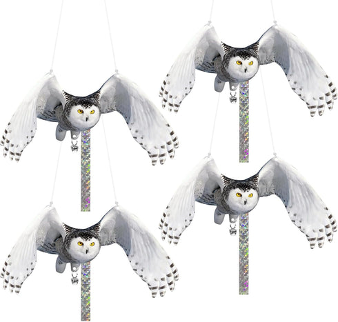 Owls to Keep Birds Away: 4Pcs Fake Owls with Reflective Tape for Garden Patio, Bird Scare Reflective Hanging Decoration to Keep Birds Pigeon Woodp...