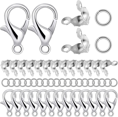 1250 Pieces Jewelry Making Accessories Set Includes 800 Pieces Open Jump Ring Connectors 300 Pieces Bead Tips Knot Covers and 150 Pieces Lobster C...