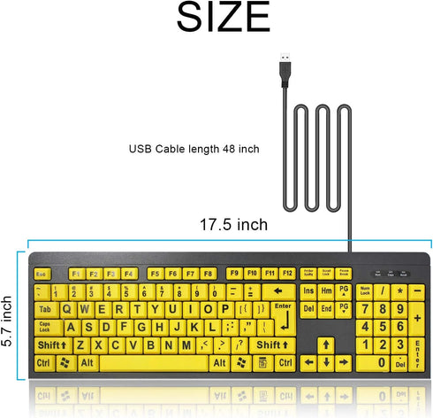 Large Print Computer Keyboard, Wired USB High Contrast Keyboard with Oversized Print Letters for Visually Impaired Low Vision Individuals (Yellow+...