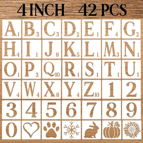 4 Inch Letter Stencils Numbers Craft Stencils, 42 Pcs Reusable Plastic Alphabet Drawing Templates for Painting on Wood, Wall, Fabric, Rock, Signag...
