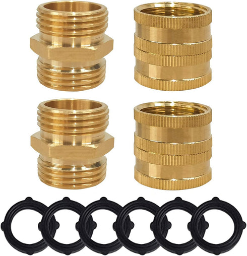 Hourleey Garden Hose Adapter, 3/4 Inch Solid Brass Hose Connectors Adapters (2 Sets)...