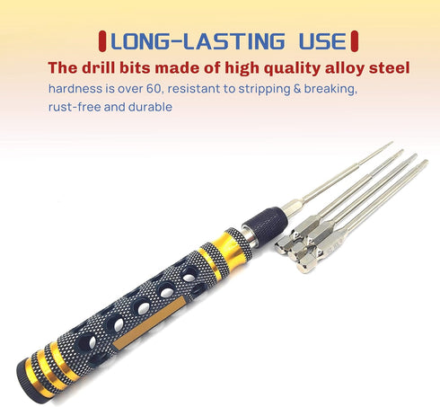 4 in 1 RC Model Repair Tools Kit 1/4" Drive RC Hex Driver Bit Set 1.5mm 2.0mm 2.5mm 3.0mm Allen Wrench Keys for for Bit Electric Screwgun/Power Dr...