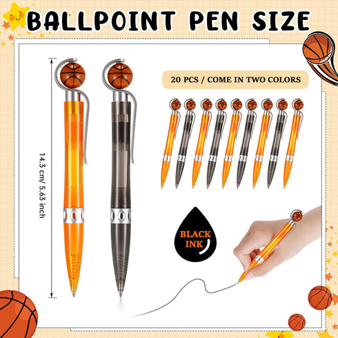 20 Pcs Basketball Pen Sports Ballpoint Pens Basketball Party Favors Basketball Souvenirs Black Ink Writing Pen for Office Desk Fun School Statione...