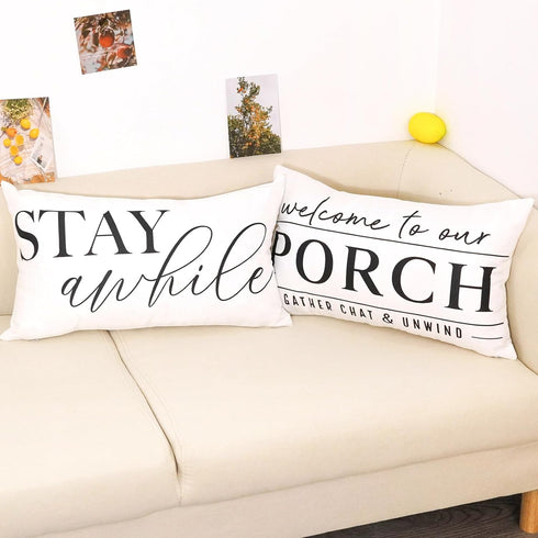 Outdoor Pillow Covers Waterproof 12x20 Set of 2 Welcome to Our Porch Stay Awhile Cushion Cases for Patio Furniture Sofa Couch Decor...