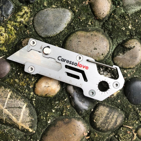 6-in-1 Razor Blades Utility Knife, Retractable Box Cutter, Multitool Knife with Bottle Opener, Hex Wrench, Rule, Water Compass, Cardboard Cutter S...