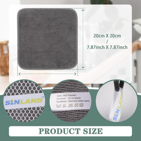 SINLAND Microfiber Dish Cloth for Washing Dishes Dish Washing Rags Best Kitchen Washcloth Cleaning Cloths Wash Cloths with Poly Scour Side 7.87Inc...