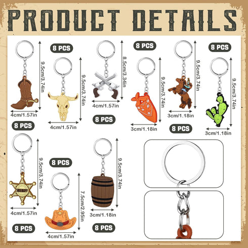 Panelee 72 Pcs Western Cowboy Keychain Bulk Silicone Horse Boot Cowboy Hat Western Themed Party Keychain for Christmas Holiday Birthday Gifts...