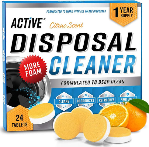 Garbage Disposal Cleaner Deodorizer Tablets - 24 Pack, New Powerful XL Foaming Tablet - Fresh Citrus Foam Sink Garburator Disposer Freshener, Natu...