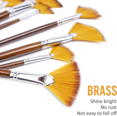 Artist Fan Paint Brushes Set 9pcs - Soft Anti-Shedding Nylon Hair Wood Long Handle Paint Brush Set for Acrylic Watercolor Oil Gouche Painting...
