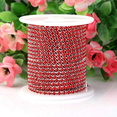 1 Roll 10 Yards Rhinestone Trim Crystal Cup Chain in Silver Setting Casing Clear (Siam/Red SS6 2mm)...