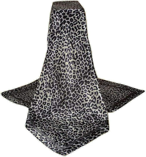 Large Square Black White Silver Grey Snow Leopard Cheetah Animal Print Polyester Silk Scarf Women's Scarves Hijab Shawl Pashmina Headband Bandana ...