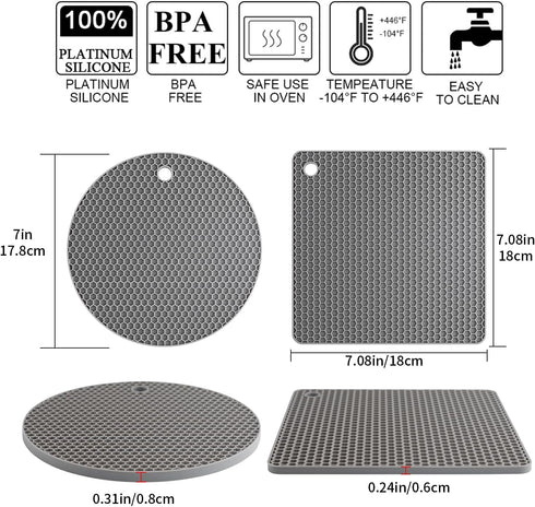 Silicone Trivet Mats, Silicone Pot Holders for Hot Pots and Pans, Heat Resistant Counter Mats for Tables, Countertops, Spoon Rest and Large Coaste...