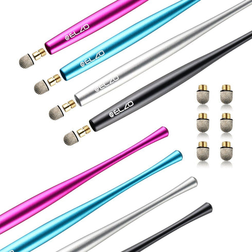 Elzo Capacitive Stylus Pens Premium Metal Slim Combo 4 Pcs Tips for All Touch Screens iPad & Android Tablets DELL/Samsung/HP/Asus/Surface/Samsung/...