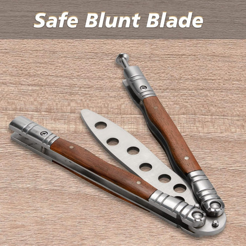 Little World Butterfly Knife - 1 Pack Trainer Practice Tool Steel Metal - Folding Knife Unsharpened with Wood Handle - Training Knife Practicing F...