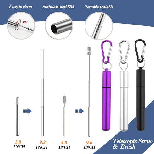 Portable Travel Reusable Utensils Silverware with Case,Travel Camping Cutlery set,Chopsticks and Straw Flatware, Stainless steel Travel Utensil se...