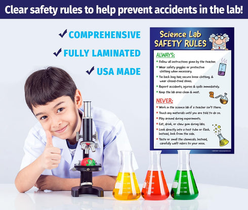 ZOCO - Science Lab Safety Rules Poster (12x18, Laminated) - Kids Science Posters for Middle School, High School - Chemistry, Laboratory Classroom ...