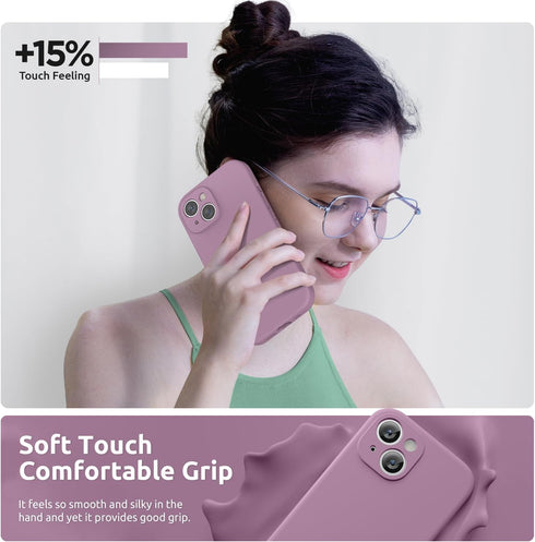 SURPHY Designed for iPhone 15 Case with Screen Protector and Lanyard, Phone Strap and Liquid Silicone Phone Case (Camera Protective + Soft Microfi...