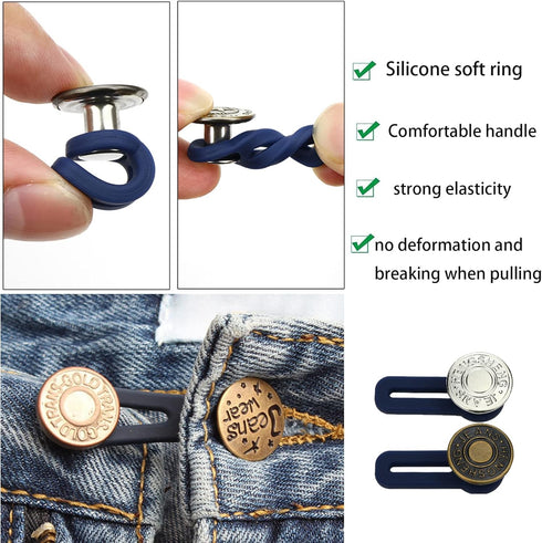 8 Pieces Expander Button, Pants Waist Silicone Extender Button, Adjustable Elastic Waist Extender Button, No-Sew Metal Extend Buttons for Women an...
